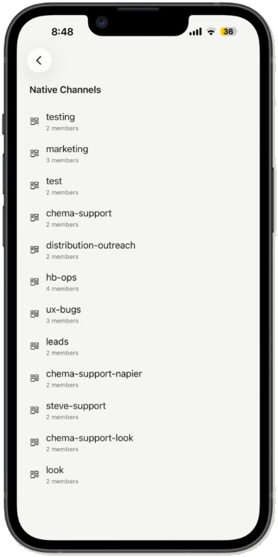 Chema iOS native channels list